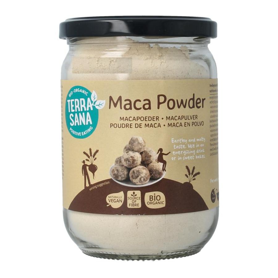 Raw maca high energy poeder in glas bio