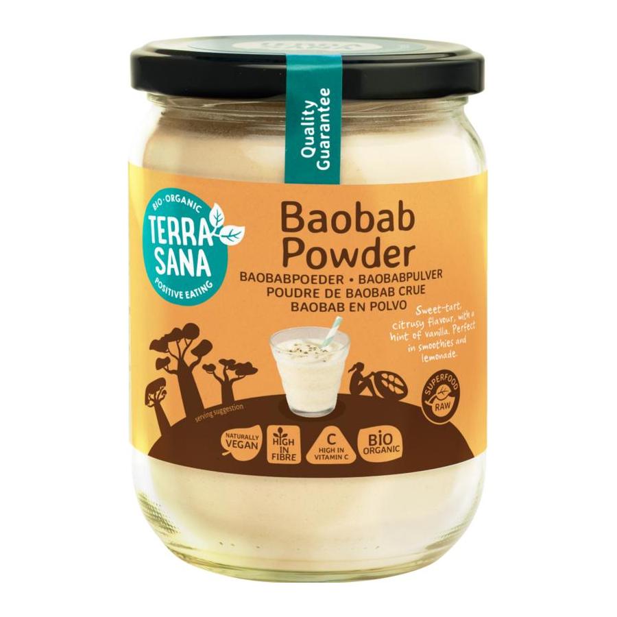 Raw baobab poeder in glas bio