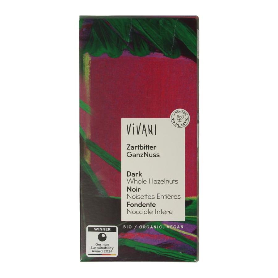 Chocolade puur met hele hazelnoten bio