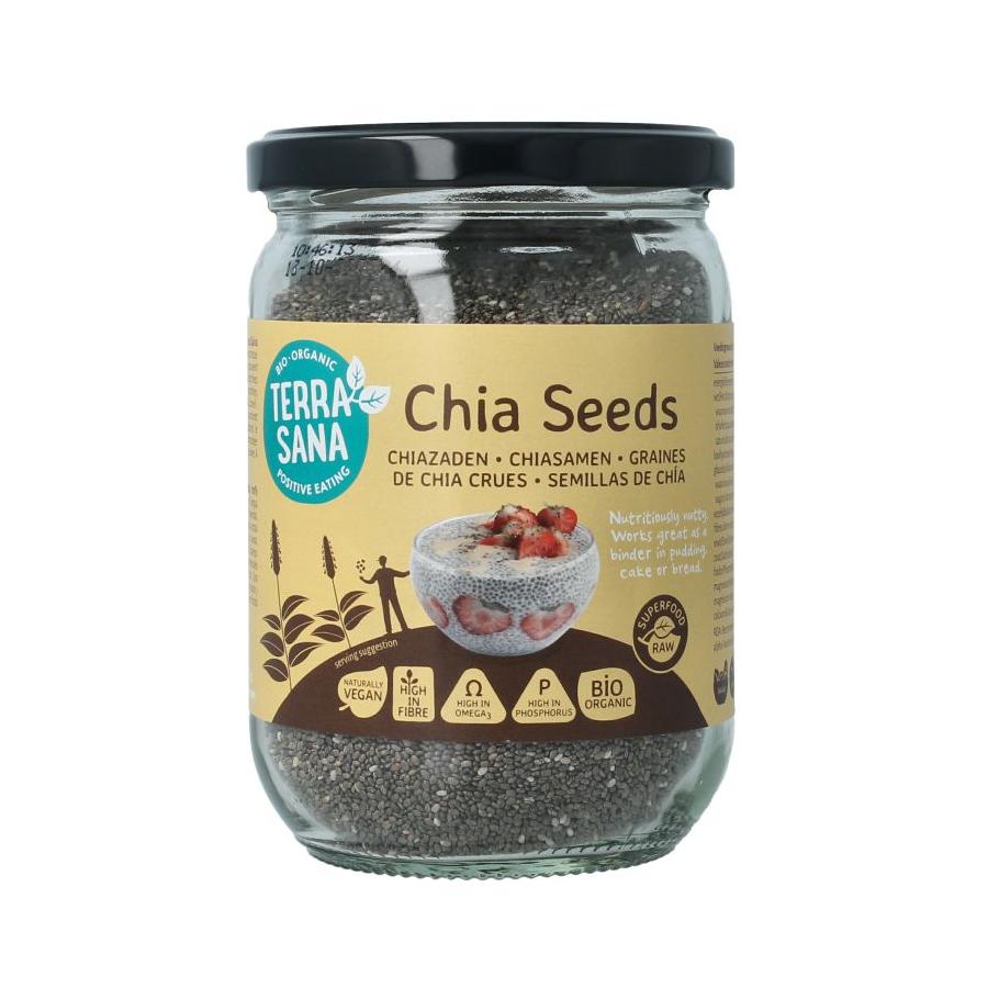Raw chia zaad in glas bio