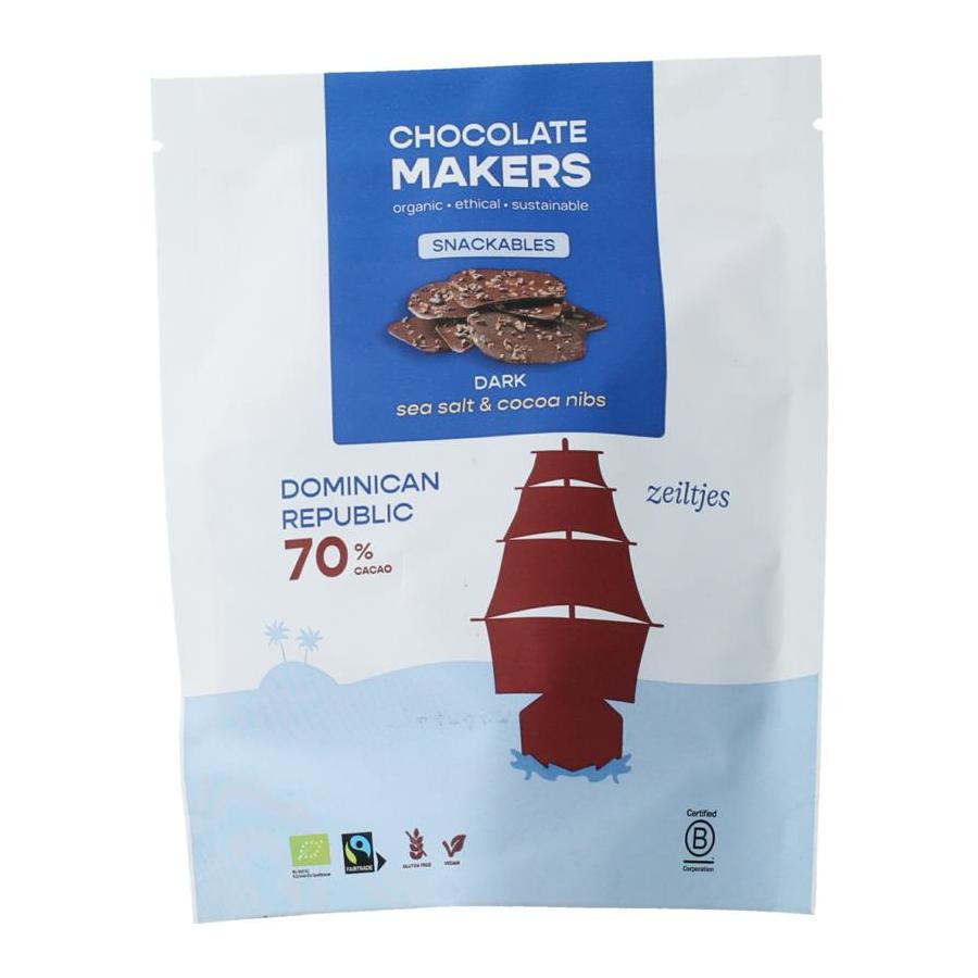 Zeiltjes puur 70% met cacaonibs & zeezout bio