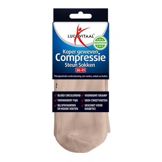 Compressie koper sok maat 36-41 huidskleur