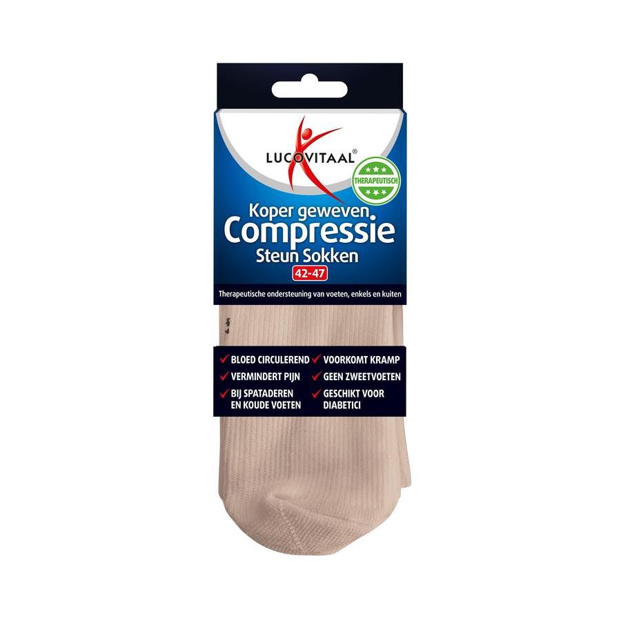 Compressie koper sok maat 42-47 huidskleur