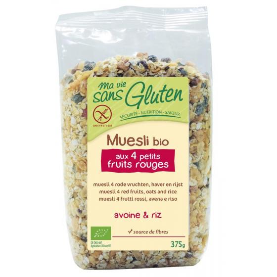 Muesli haver/rijst 4 rode vruchten glutenvrij bio