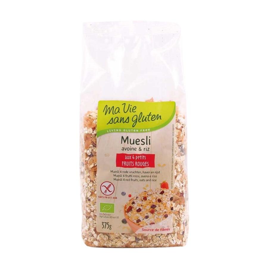 Muesli haver/rijst 4 rode vruchten glutenvrij bio