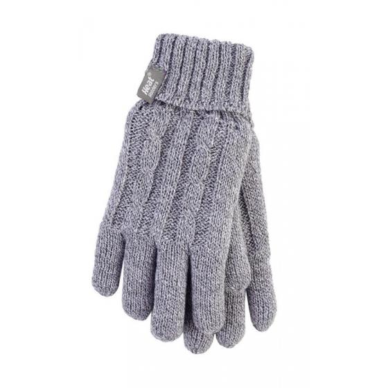 Ladies cable gloves maat S/M light grey