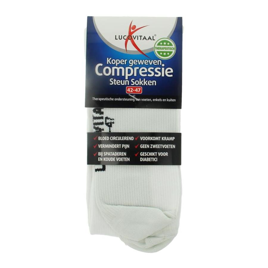 Koper compressie steunsok maat 42-47 wit