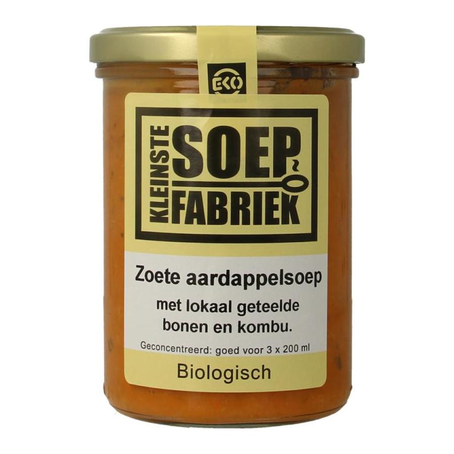 Zoete aardappelsoep met lokale bonen en kombu bio