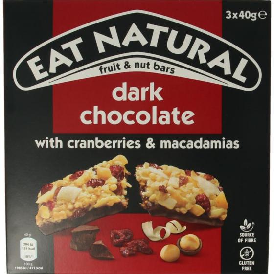 Pure chocolate cranberry macadamia 3 x 40 gram