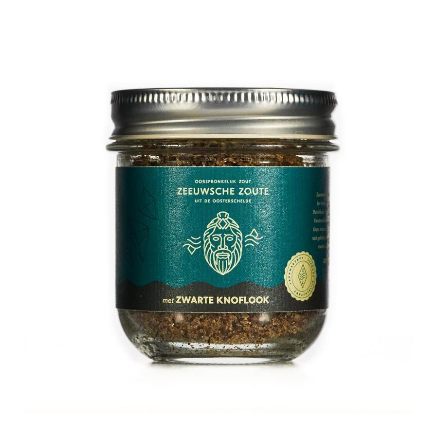 Zeeuwsche Zoute Zout met zwarte knoflook glazen pot bio