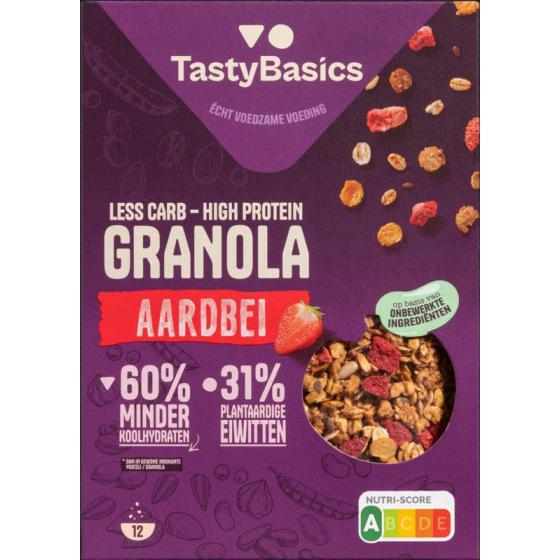 Less carb-high protein granola aardbei