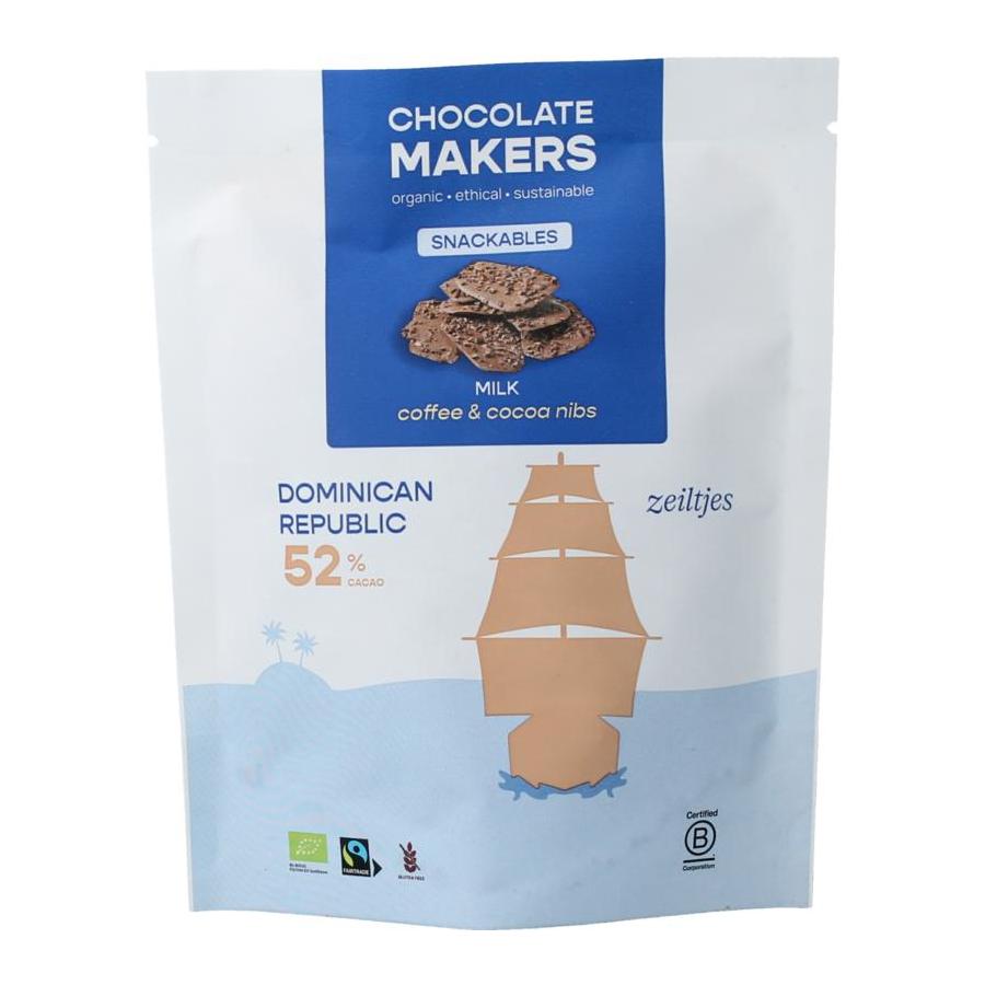 Zeiltjes melk 52% met cacaonibs & koffie bio
