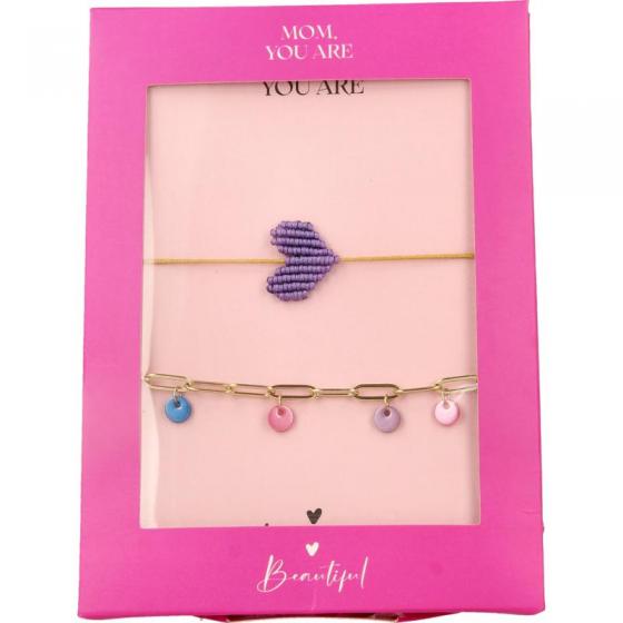 Cadeauset armband paars en goud