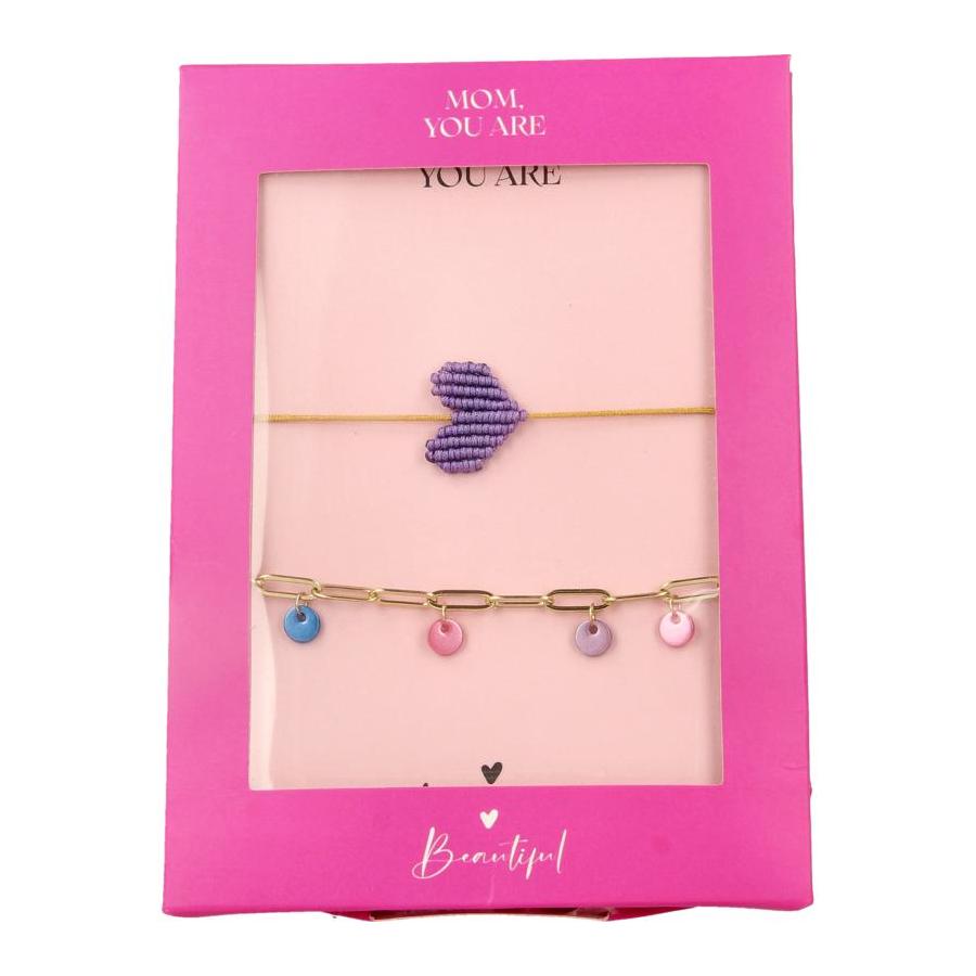 Cadeauset armband paars en goud